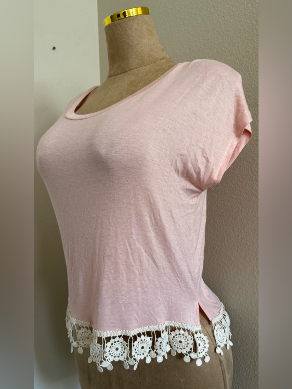Soft Pink Crochet-Hem Women’s Tee